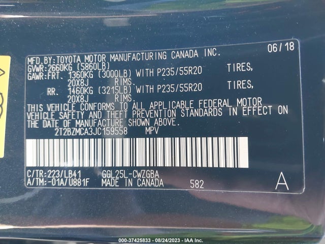 2018 Lexus RX, VIN: 2T2BZMCA3JC159558