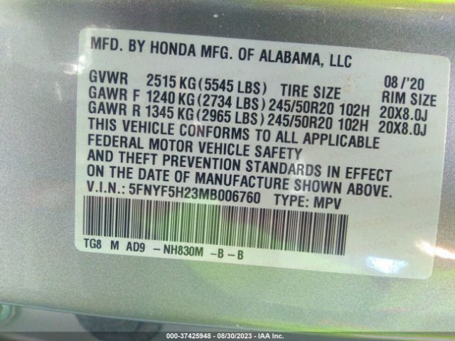 5FNYF5H23MB006760 Honda Pilot Special Edition
