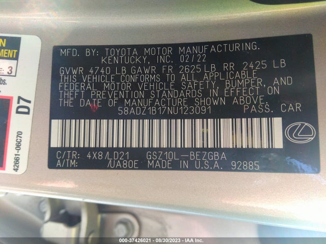 58ADZ1B17NU123091 Lexus Es Es 350