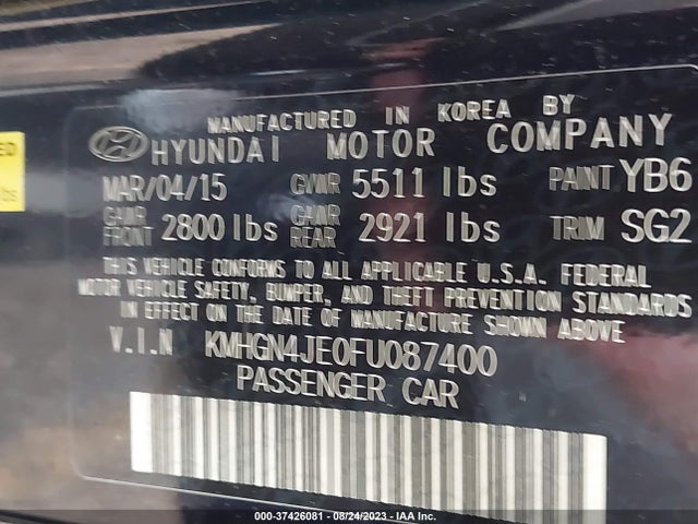 Hyundai Genesis 3.8l 2015 KMHGN4JE0FU087400 Image 9