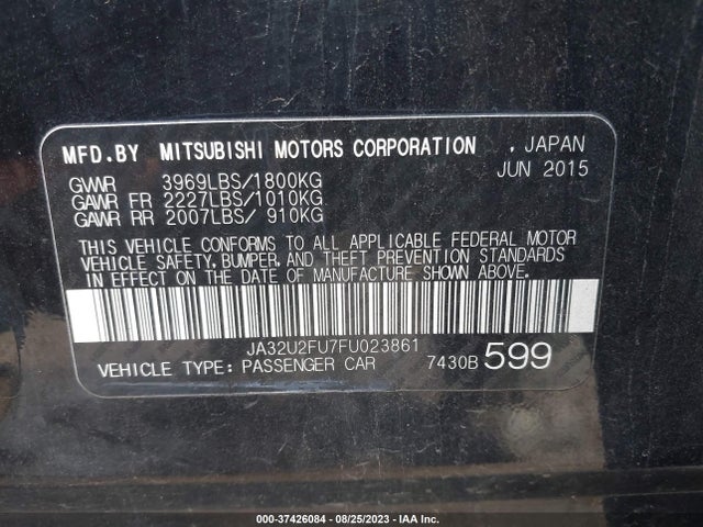 2015 MITSUBISHI LANCER ES VIN: JA32U2FU7FU023861