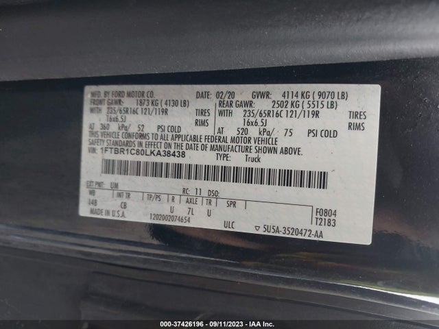 Ford Transit-250 Cargo Van 2020 1FTBR1C80LKA38438 Image 9