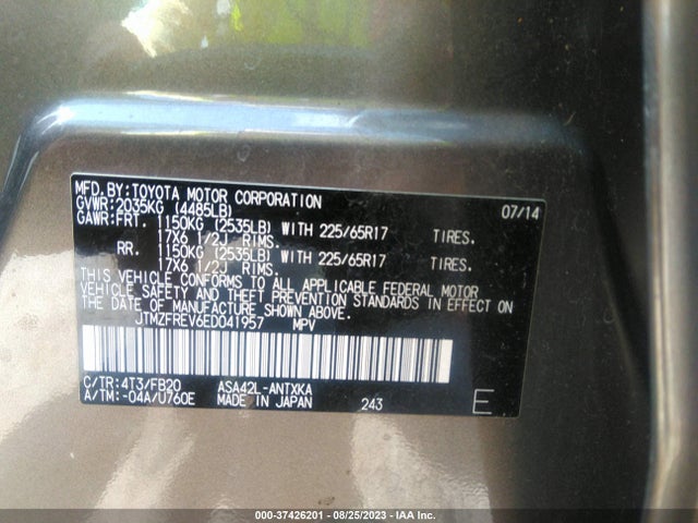 2014 TOYOTA RAV4 LE VIN: JTMZFREV6ED041957
