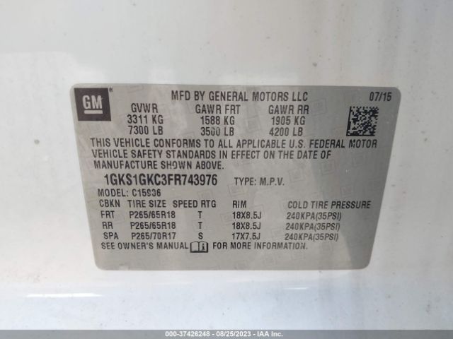 1GKS1GKC3FR743976 GMC Yukon Xl Sle