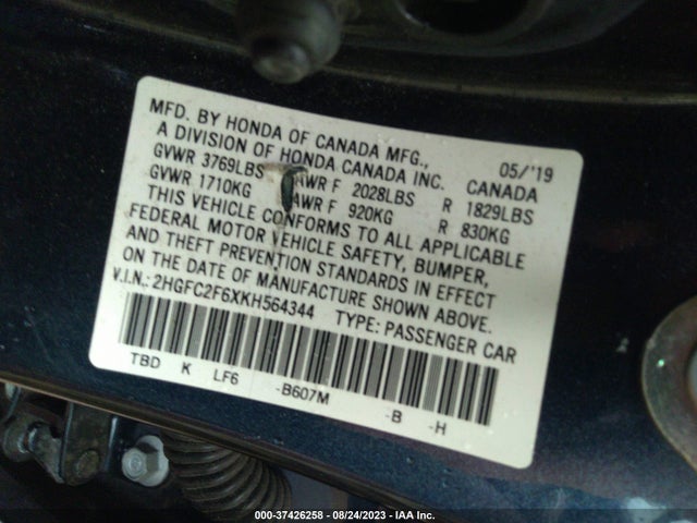 Honda Civic Sedan Lx 2019 2HGFC2F6XKH564344 Image 9