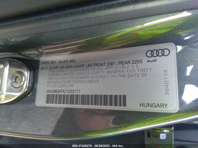 WAUB8GFFXJ1020111 Audi A3 Sedan Premium/tech Premium