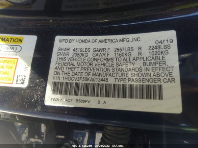 1HGCV3F50KA013445 Honda Accord Hybrid Ex-l