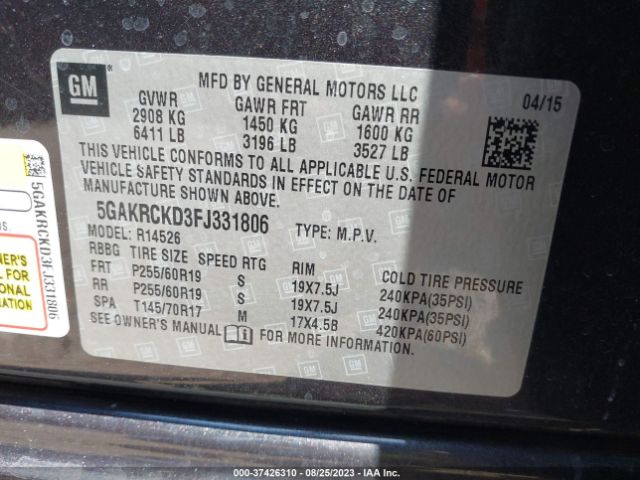 5GAKRCKD3FJ331806 Buick Enclave Premium