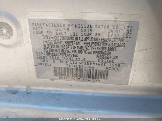 3N1CE2CP9FL412144 Nissan Versa Note S/s Plus/sv/sr/sl