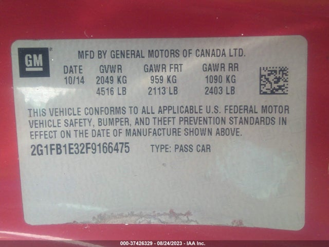 Chevrolet CAMARO LS 2015 2G1FB1E32F9166475 Image 9