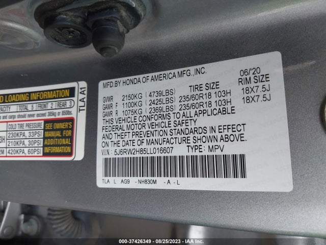Honda Cr-v Ex-l 2020 5J6RW2H85LL016607 Image 9