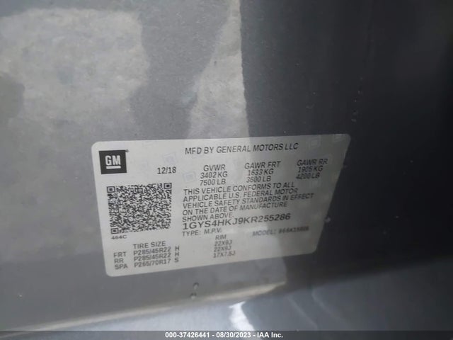 1GYS4HKJ9KR255286 Cadillac Escalade Esv Luxury
