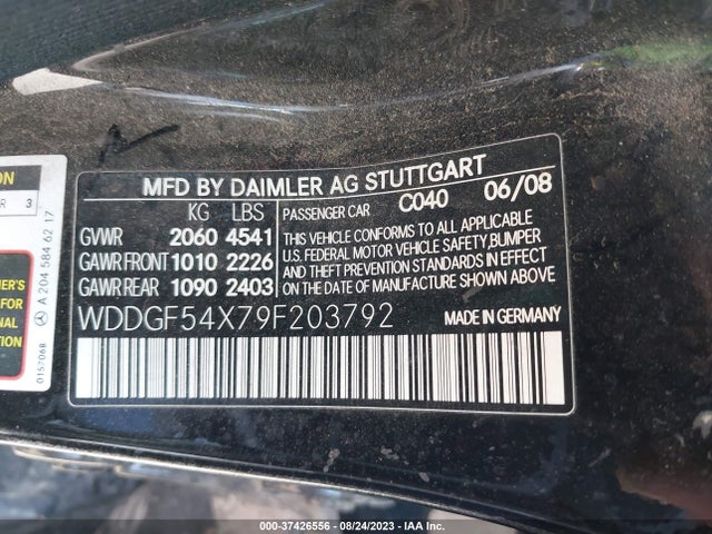 2009 MERCEDES-BENZ C-CLASS 3.0L VIN: WDDGF54X79F203792