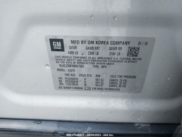KL4CJ2SB1KB847583 Buick Encore Sport Touring