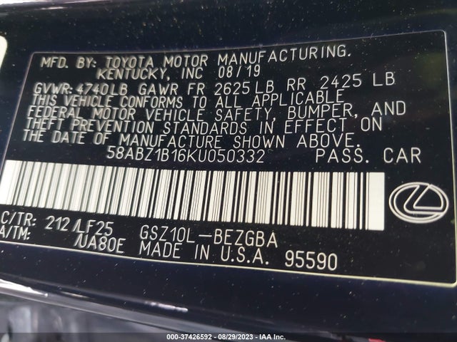 2019 Lexus ES, VIN: 58ABZ1B16KU050332