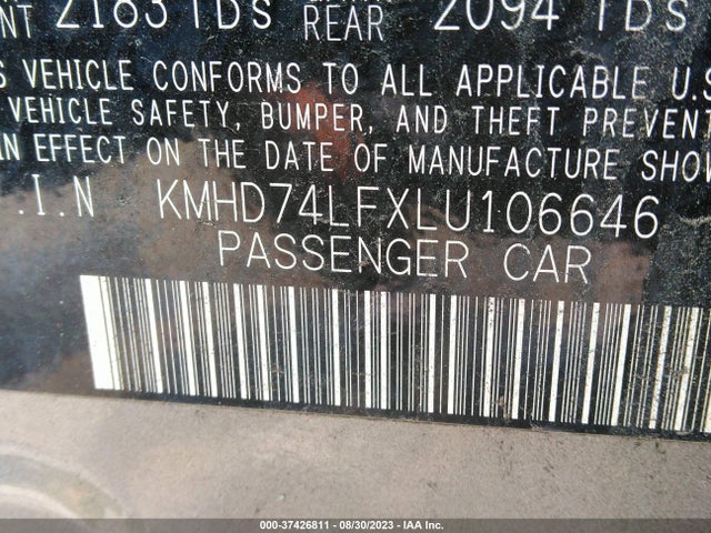 2020 HYUNDAI ELANTRA SE VIN: KMHD74LFXLU106646