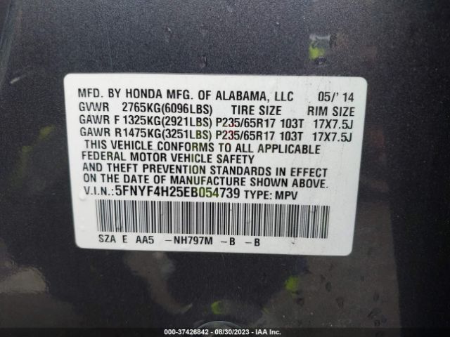 5FNYF4H25EB054739 Honda PILOT LX