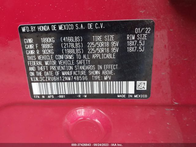 3CZRU6H12NM748596 Honda HR-V SPORT