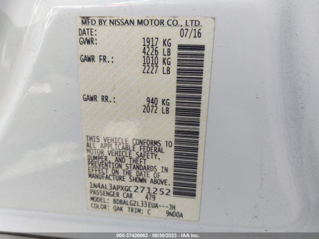 2016 NISSAN ALTIMA 2.5 S VIN: 1N4AL3APXGC271252