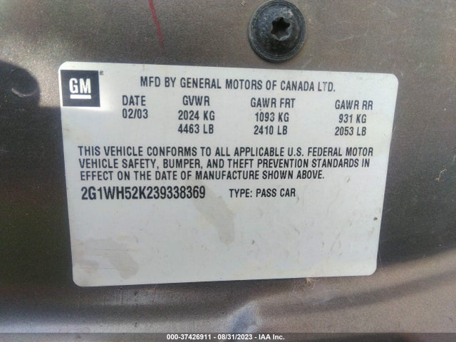 2003 CHEVROLET IMPALA LS VIN: 2G1WH52K239338369