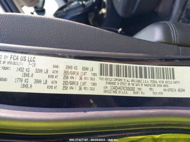 1C4RDHAG7KC836282 Dodge Durango Sxt Rwd
