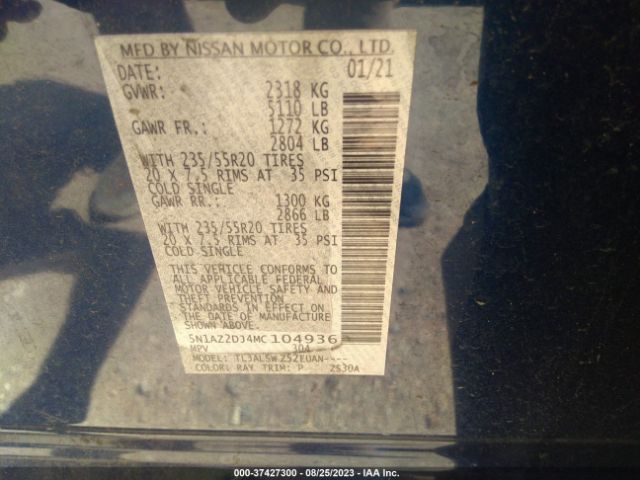 5N1AZ2DJ4MC104936 Nissan Murano Platinum