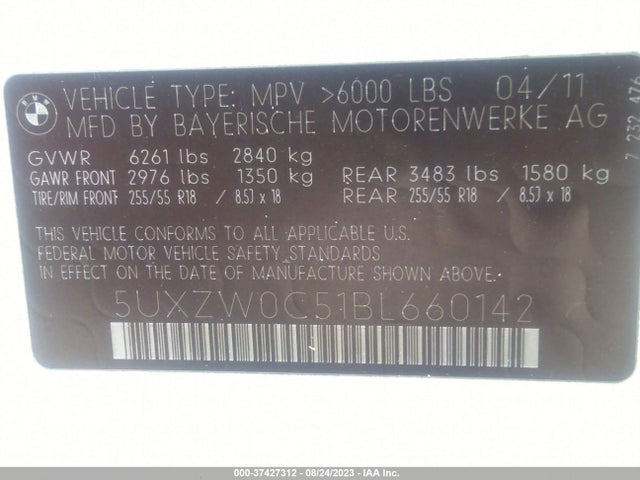 2011 BMW X5 35D VIN: 5UXZW0C51BL660142