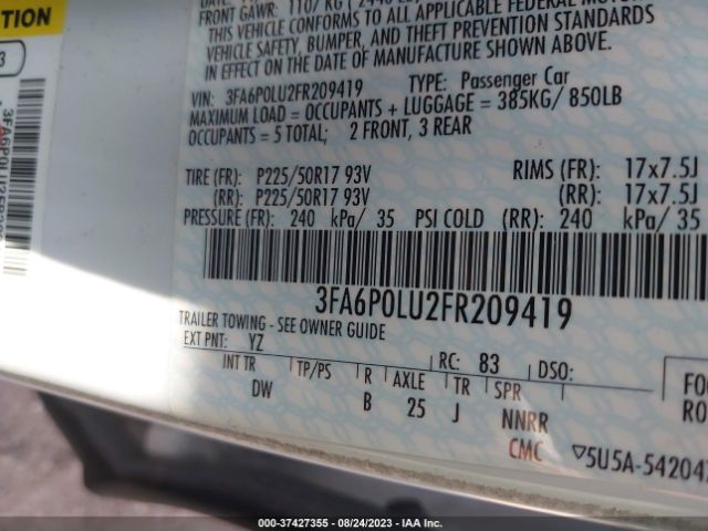 3FA6P0LU2FR209419 Ford Fusion Se Hybrid
