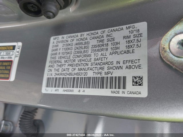 Honda Cr-v Ex-l 2018 2HKRW2H89JH693120 Image 9