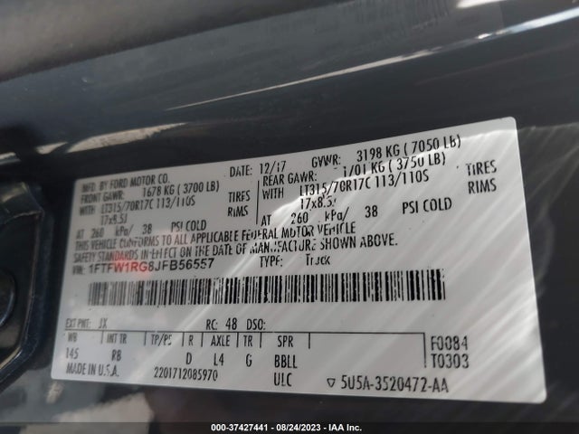 Ford F-150 Raptor 2018 1FTFW1RG8JFB56557 Image 9