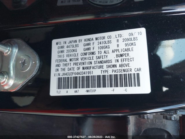 2010 ACURA TSX VIN: JH4CU2F64AC041951