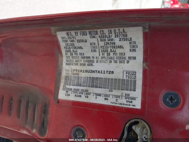 1992 FORD RANGER VIN: 1FTCR10U2NTA11728