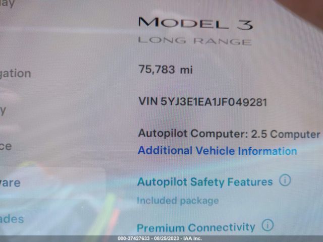 5YJ3E1EA1JF049281 Tesla Model 3 Range Battery