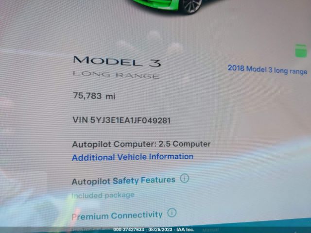 5YJ3E1EA1JF049281 Tesla Model 3 Range Battery