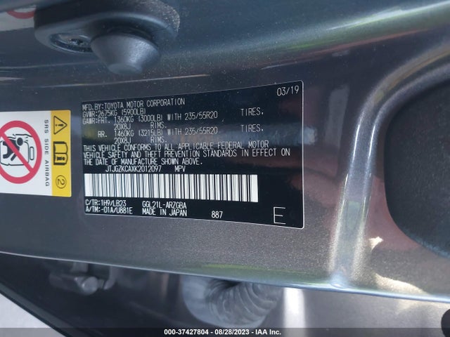 JTJGZKCAXK2012097 Lexus Rx Rx 350l