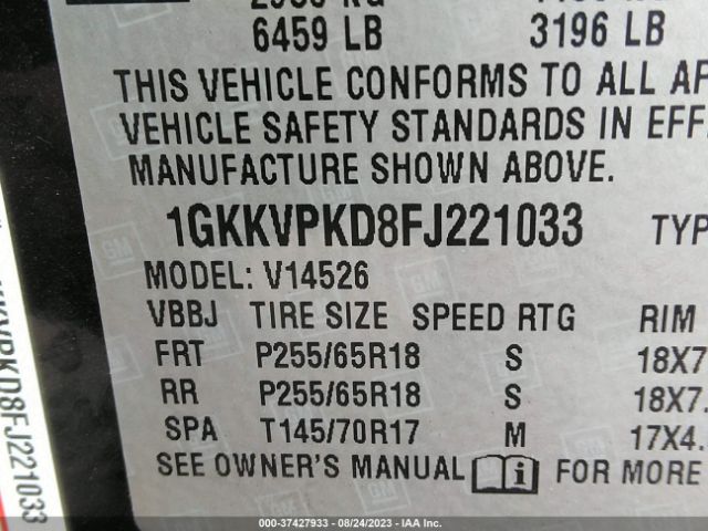 1GKKVPKD8FJ221033 GMC ACADIA SLE