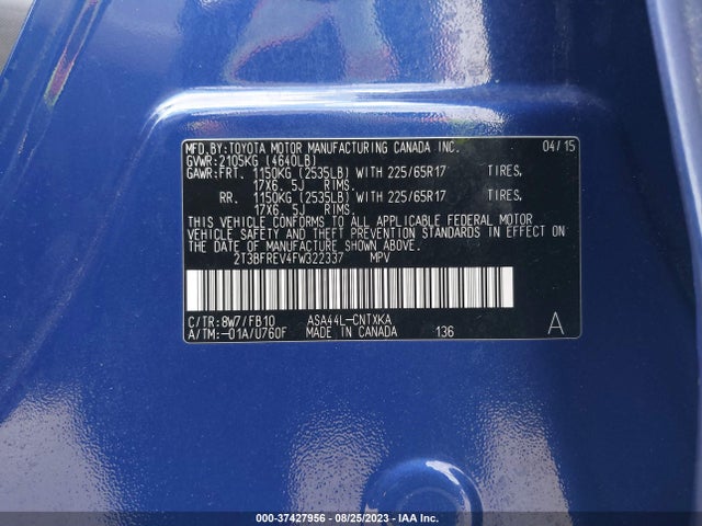 Toyota RAV4 LE 2015 2T3BFREV4FW322337 Image 9