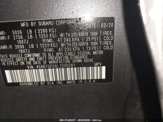 4S4BTGPD8L3205081 Subaru Outback Touring Xt