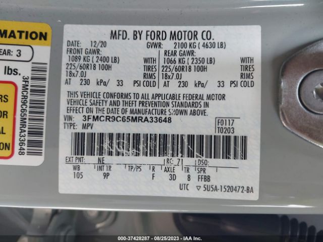 3FMCR9C65MRA33648 Ford Bronco Sport Outer Banks