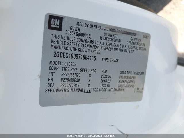 2007 CHEVROLET SILVERADO 1500 LT W/1LT VIN: 2GCEC190971684115