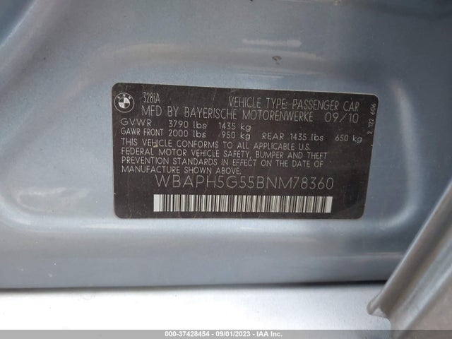 2011 BMW 3 SERIES 328I VIN: WBAPH5G55BNM78360