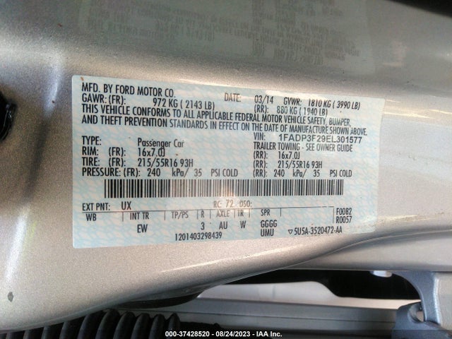 Ford FOCUS SE 2014 1FADP3F29EL301577 Image 9