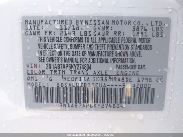 3N1AB7AP6KY274804 Nissan SENTRA S
