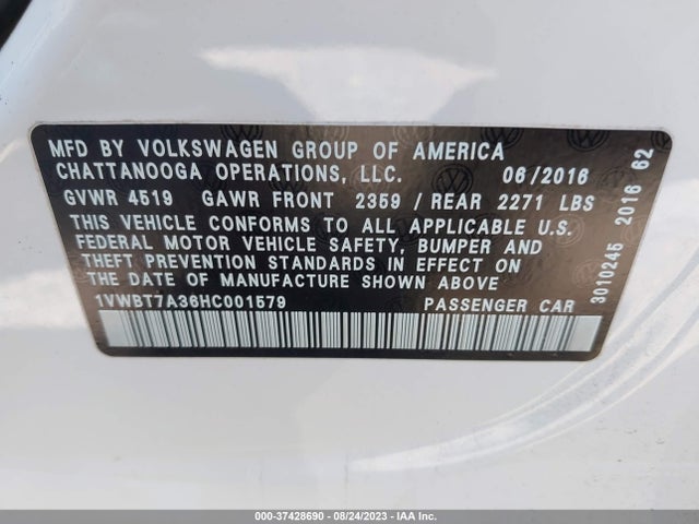 1VWBT7A36HC001579 Volkswagen Passat 1.8t Se