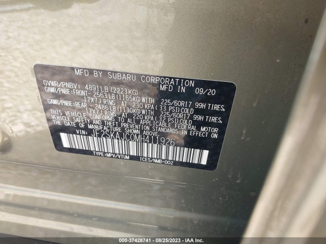 2021 SUBARU FORESTER PREMIUM VIN: JF2SKAJC0MH411926