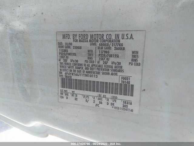 2001 MAZDA B-SERIES 2WD TRUCK DS/SE VIN: 4F4YR16U11TM10113