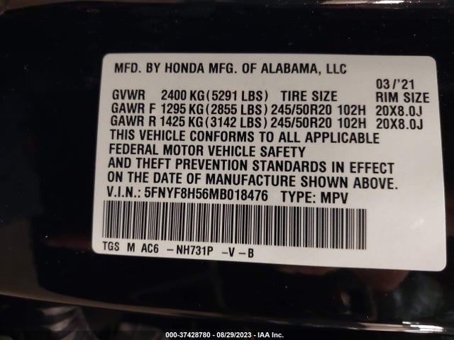 Honda Passport Awd Ex-l 2021 5FNYF8H56MB018476 Image 9