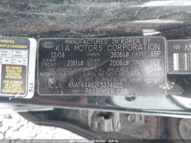 KNAFK4A62F5374925 KIA FORTE LX