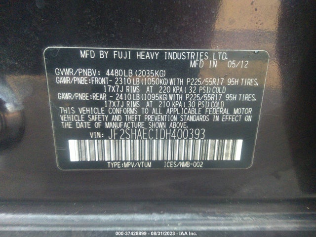 2013 SUBARU FORESTER 2.5X LIMITED VIN: JF2SHAEC1DH400393