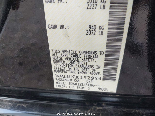2018 NISSAN ALTIMA 2.5 SV VIN: 1N4AL3AP7JC152954